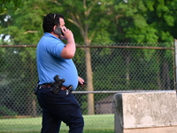 Wilde Memorial Park is remaining closed in Glen Rock, New Jersey, United States, on May 22, 2024, following a shooting. Police tape, police...