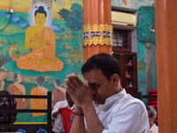 A man is praying at a monastery on the occasion of Buddha Purnima in Kolkata, India, on May 23, 2024. Buddha Purnima, or Buddha's birthday,...