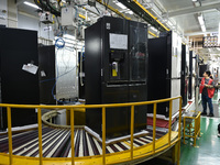 Workers are assembling refrigerators at the LG Refrigerator production base in Taizhou, China, on May 23, 2024. This is LG's largest refrige...