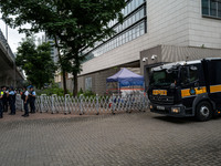 The prison van is believed to be carrying Jimmy Lai and is leaving the courthouse where the trial of Jimmy Lai, the founder of the now-shutt...