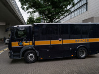 The prison van is believed to be carrying Jimmy Lai and is leaving the courthouse where the trial of Jimmy Lai, the founder of the now-shutt...