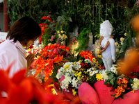 A Buddhist is praying to coincide with Vesak Day 2024 at Maha Vihara Maitreya in Medan Estate, Deli Serdang Regency, North Sumatra, Indonesi...