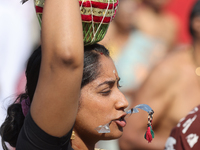 Tamil Hindu devotees are taking part in the chariot procession (ther) during the Ganesha Mahotshava Vingnapanam Festival at the Ganesh Templ...