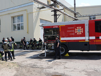 Rescuers are responding to a Russian S-300 missile strike on a printing company in Kharkiv, Ukraine, on May 23, 2024. As reported, on the mo...