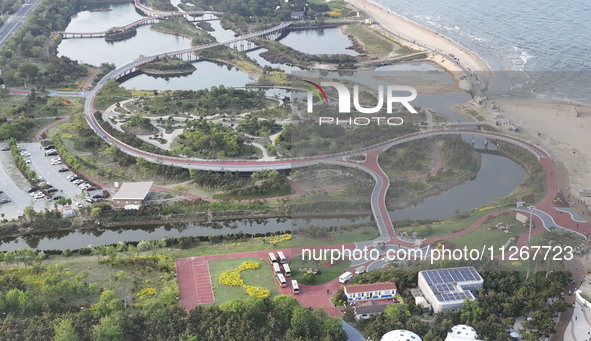 Tourists and citizens are enjoying themselves on the Sunshine Coast Greenway in Rizhao, China, on May 23, 2024. 