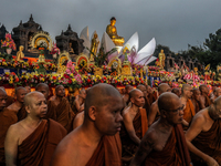 Buddhist monks are offering prayers at the celebration of Vesak Day 2568 B.E. at Borobudur Temple in Magelang, Central Java, on May 23, 2024...