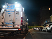 The crime scene unit is at the crime scene. Three people are shot, and two people are dead in a shooting in Bronx, New York, United States,...