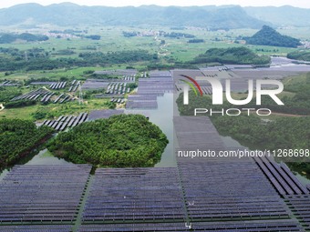 Solar photovoltaic panels are lining up at a photovoltaic power plant in Liuzhou, China, on May 16, 2024. (