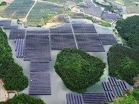 Solar photovoltaic panels are lining up at a photovoltaic power plant in Liuzhou, China, on May 16, 2024. (