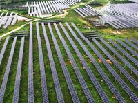 Solar photovoltaic panels are lining up at a photovoltaic power plant in Liuzhou, China, on May 16, 2024. (