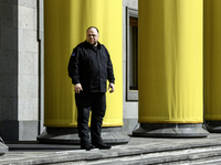 Chairman of the Verkhovna Rada of Ukraine, Ruslan Stefanchuk, is standing near the Parliament in Kyiv, Ukraine, on May 24, 2024. (