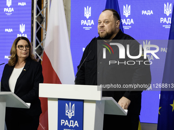 Speaker of the Polish Senate Malgorzata Kidawa-Blonska and Chairman of the Verkhovna Rada of Ukraine Ruslan Stefanchuk are attending a joint...