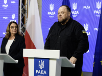 Speaker of the Polish Senate Malgorzata Kidawa-Blonska and Chairman of the Verkhovna Rada of Ukraine Ruslan Stefanchuk are attending a joint...