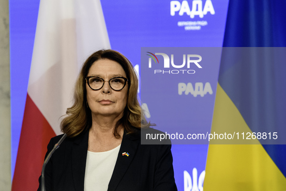 Speaker of the Polish Senate Malgorzata Kidawa-Blonska is attending a joint statement with Chairman of the Verkhovna Rada of Ukraine Ruslan...