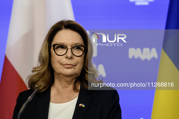 Speaker of the Polish Senate Malgorzata Kidawa-Blonska is attending a joint statement with Chairman of the Verkhovna Rada of Ukraine Ruslan...