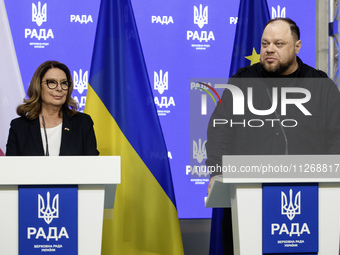 Speaker of the Polish Senate Malgorzata Kidawa-Blonska and Chairman of the Verkhovna Rada of Ukraine Ruslan Stefanchuk are attending a joint...