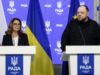 Speaker of the Polish Senate Malgorzata Kidawa-Blonska and Chairman of the Verkhovna Rada of Ukraine Ruslan Stefanchuk are attending a joint...