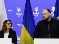 Speaker of the Polish Senate Malgorzata Kidawa-Blonska and Chairman of the Verkhovna Rada of Ukraine Ruslan Stefanchuk are attending a joint...