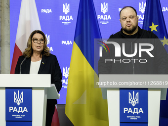 Speaker of the Polish Senate Malgorzata Kidawa-Blonska and Chairman of the Verkhovna Rada of Ukraine Ruslan Stefanchuk are attending a joint...