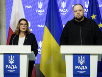 Speaker of the Polish Senate Malgorzata Kidawa-Blonska and Chairman of the Verkhovna Rada of Ukraine Ruslan Stefanchuk are attending a joint...