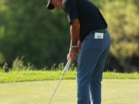 Corey Pavin of USA follows his shot on the 17th green during the second round of the KitchenAid Senior PGA Championship at Harbor Shores Res...
