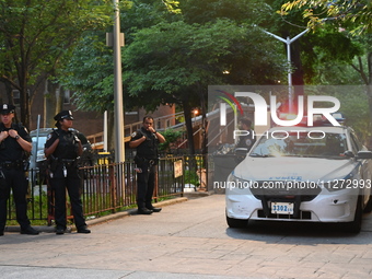 Police are present at the crime scene in Manhattan, New York, United States, on May 25, 2024. An unidentified male victim is being transport...