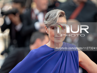 Andie McDowell is attending the Red Carpet of the closing ceremony at the 77th annual Cannes Film Festival at Palais des Festivals in Cannes...
