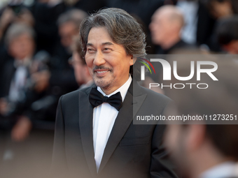 Koji Yakusho is attending the Red Carpet of the closing ceremony at the 77th annual Cannes Film Festival at Palais des Festivals in Cannes,...
