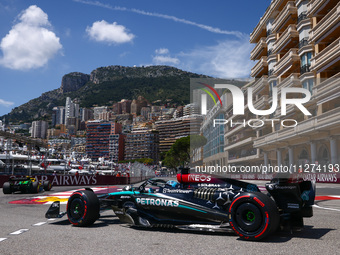 George Russell of Mercedes drives on the track during Practice 3 ahead of the F1 Grand Prix of Monaco at Circuit de Monaco on May 25, 2024 i...