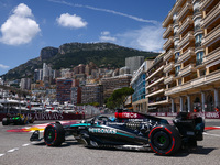 George Russell of Mercedes drives on the track during Practice 3 ahead of the F1 Grand Prix of Monaco at Circuit de Monaco on May 25, 2024 i...