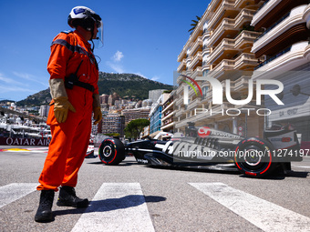 Kevin Magnussen of Haas drives on the track during Practice 3 ahead of the F1 Grand Prix of Monaco at Circuit de Monaco on May 25, 2024 in M...