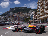 Sergio Perez of Red Bull Racing drives on the track during Practice 3 ahead of the F1 Grand Prix of Monaco at Circuit de Monaco on May 25, 2...