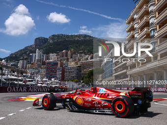Charles Leclerc of Ferrari drives on the track during Practice 3 ahead of the F1 Grand Prix of Monaco at Circuit de Monaco on May 25, 2024 i...