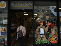CAEN, FRANCE - MAY 24: 
A D-Day related images painted in a local businesses windows, on May 24, 2024, in Caen, France (