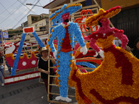 The inhabitants of Culhuacan in the extreme south of Mexico City are making a portada during a procession to the Sanctuary of the Lord of Ca...