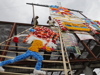 Inhabitants of Culhuacan in the extreme south of Mexico City are carrying a portada during a procession to the Sanctuary of the Lord of Calv...