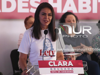 Leticia Varela, candidate for Mayor of Benito Juarez for the 'Juntos Hagamos Historia' alliance, is speaking during a rally campaign in the...