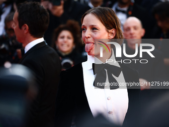 Vicky Krieps attends the Red Carpet of the closing ceremony at the 77th annual Cannes Film Festival at Palais des Festivals on May 25, 2024...