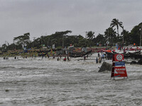Fishermen are fishing in Kuakata, Bangladesh, on May 26, 2024, ahead of Cyclone Remal landfall. (