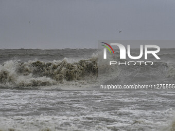 A cyclone is making landfall at Kuakata sea beach, on the outskirts of Patuakhali, on May 26, 2024. (