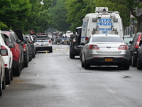 The crime scene unit is placing evidence markers on the ground at the crime scene. An emotionally disturbed 26-year-old male is being shot a...