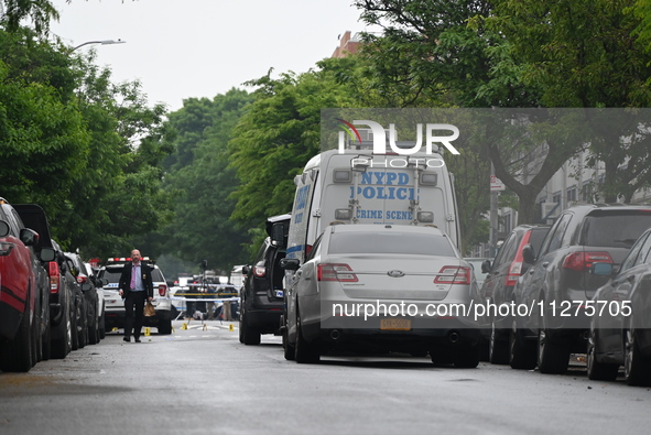 The crime scene unit is placing evidence markers on the ground at the crime scene. An emotionally disturbed 26-year-old male is being shot a...