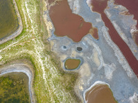An aerial photo is showing the colorful scenery of the summer Salt Lake in Yuncheng, China, on May 26, 2024. (