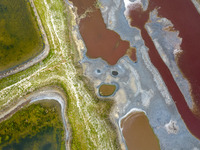 An aerial photo is showing the colorful scenery of the summer Salt Lake in Yuncheng, China, on May 26, 2024. (