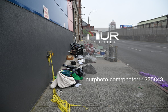 The aftermath scene of a pedestrian struck incident is being photographed in Brooklyn, New York, United States, on May 25, 2024. At approxim...