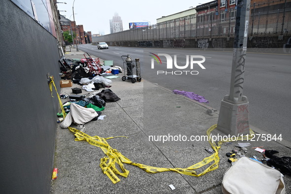 The aftermath scene of a pedestrian struck incident is being photographed in Brooklyn, New York, United States, on May 25, 2024. At approxim...