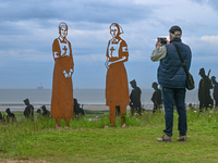 VER-SUR-MER, FRANCE - MAY 26: 
A visitor discovers 1,475 upcycled giant soldier silhouettes by 'Standing with Giants,' symbolizing the Briti...