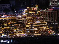 A night view of Hongya Cave scenic area is being seen in Chongqing, China, on May 22, 2024. (