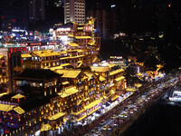 A night view of Hongya Cave scenic area is being seen in Chongqing, China, on May 22, 2024. (