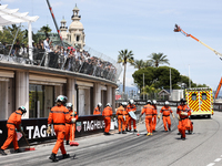 Debris after Sergio Perez of Red Bull Racing and Kevin Magnussen of Haas crash during the Formula 1 Grand Prix of Monaco at Circuit de Monac...